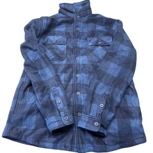 Boston Traders Mens Blue Buffalo Plaid Fleece Sherpa Lined Shirt Jacket Medium